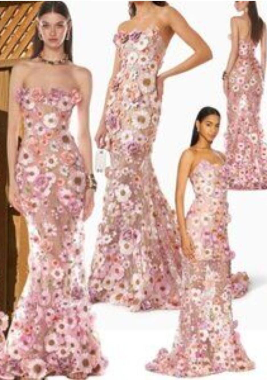 Bronx and Banco Jasmine Womens 3D Floral Applique Strapless Maxi Dress Gown Sz S